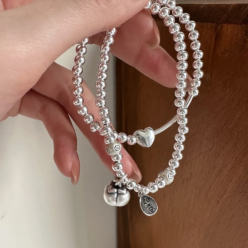 S925 стерлинговое серебро, все проходит гладко, браслет из бисера love для женщин, простой дизайн ручной работы, эластичная веревка