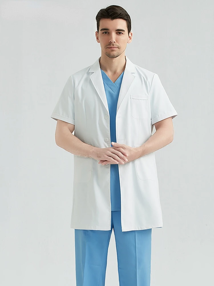 Высококачественный белый халат, мужская длинная манжета, косметический пластик, медицинская рабочая одежда для косметолога в больнице, длинная