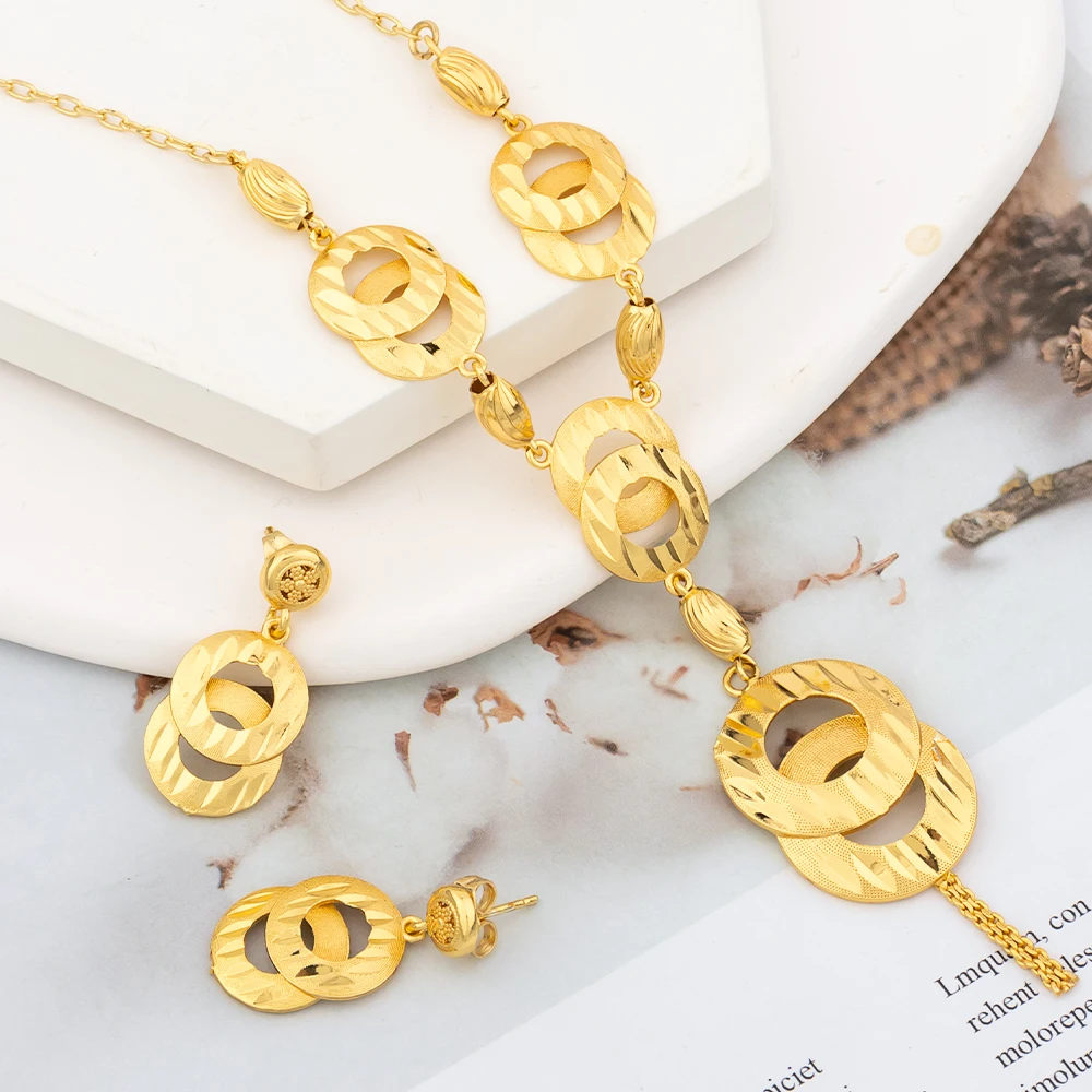 Золотое Цветное Длинное ожерелье и серьги, комплект ювелирных изделий из Итальянской 18-каратной позолоченной Меди, висячие серьги и ожерелье, Юбилейная вечеринка