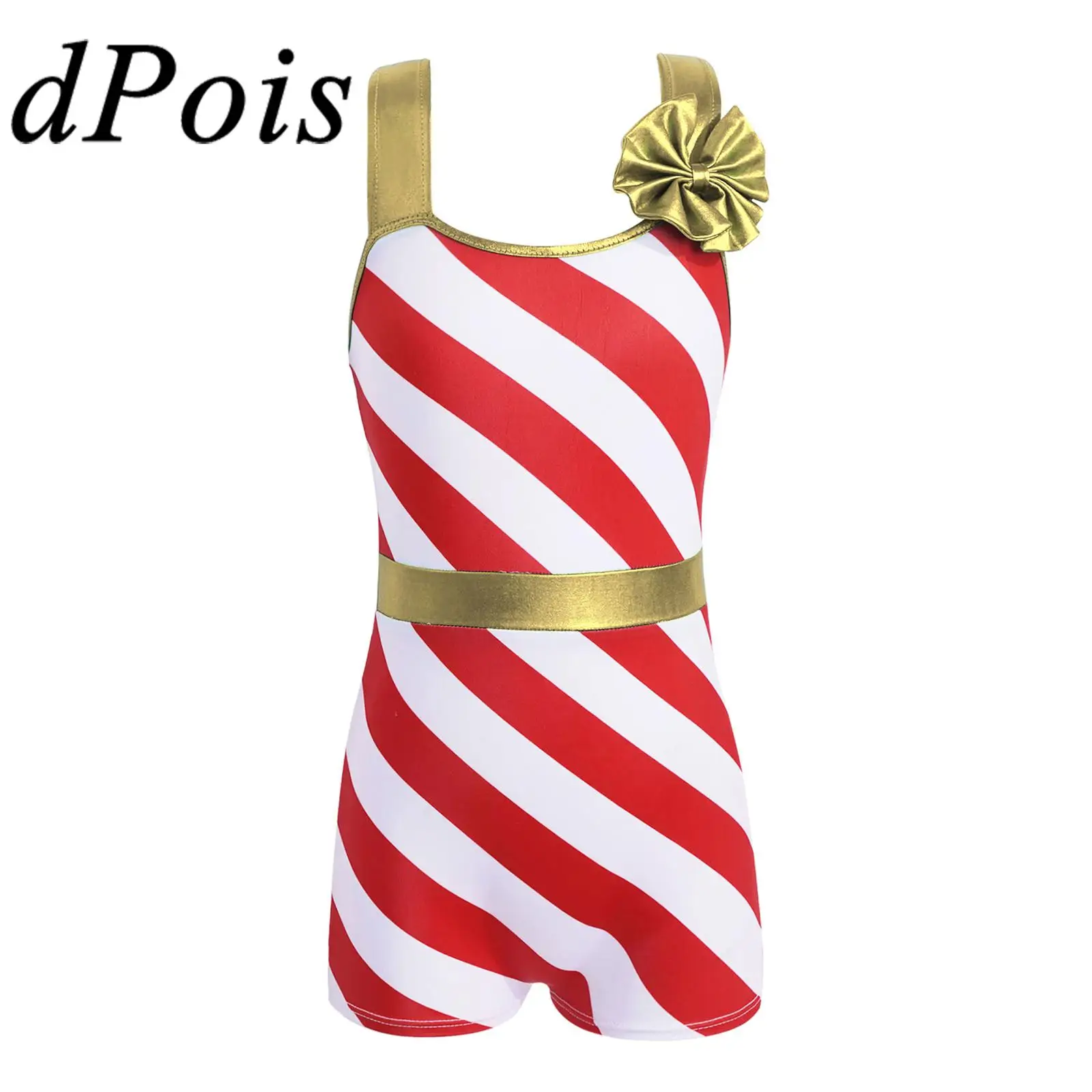 Рождественский костюм с конфетным тростником для девочек, полосатый балетный комбинезон на бретелях с крест-накрест сзади, комбинезон для Рождественских танцев, праздничный наряд