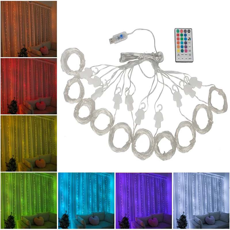 Светодиодная гирлянда RGB 16 цветов, USB пульт дистанционного управления, сказочные огни для свадьбы, вечеринки, Рождества, Нового Года, Украшения дома на открытом воздухе
