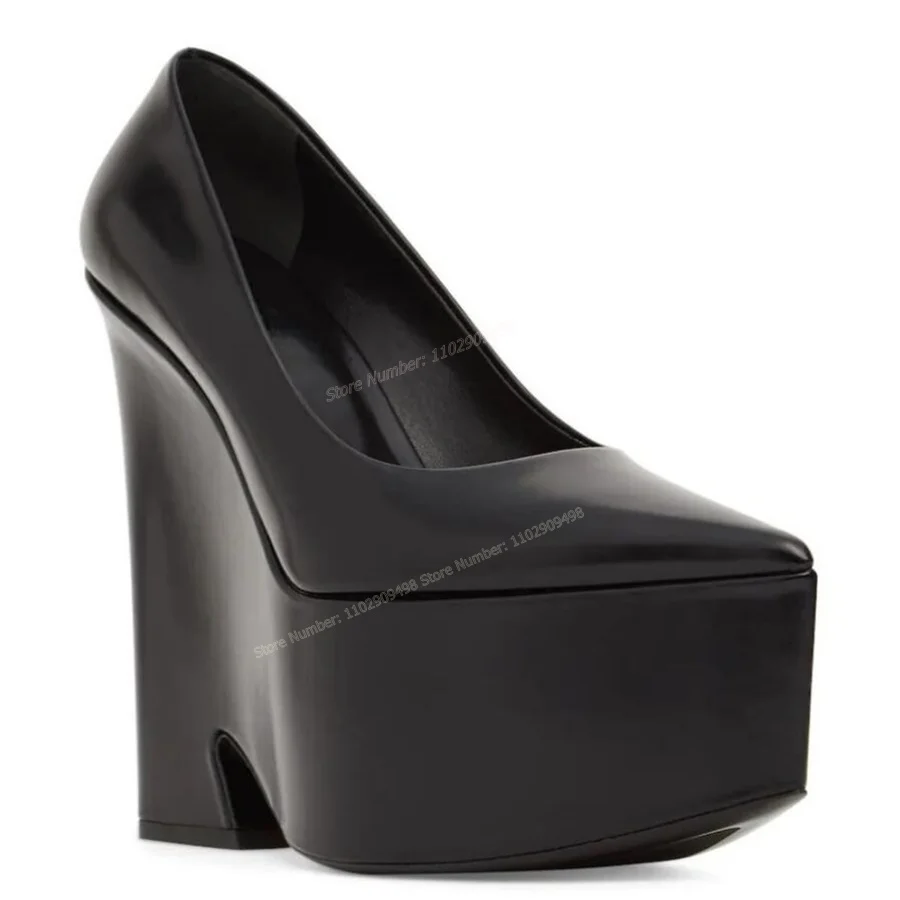 Черные Туфли-лодочки из матовой кожи на платформе, однотонные женские туфли с острым носком на высоком массивном каблуке, Пикантные туфли 2023 Zapatos Para Mujere